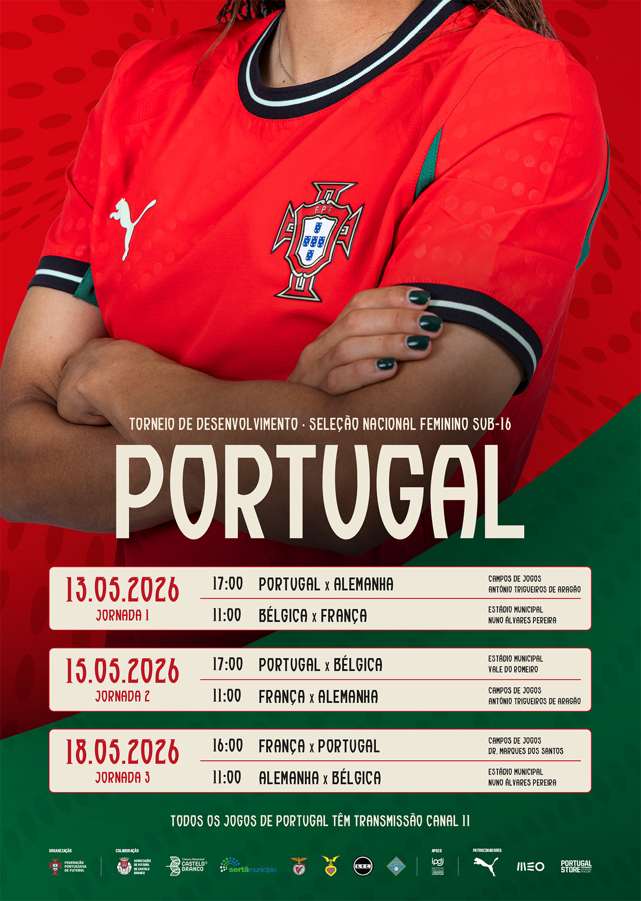 Cartaz do Torneio de Desenvolvimento da UEFA Sub-16 Feminino, maio 2026, sertã