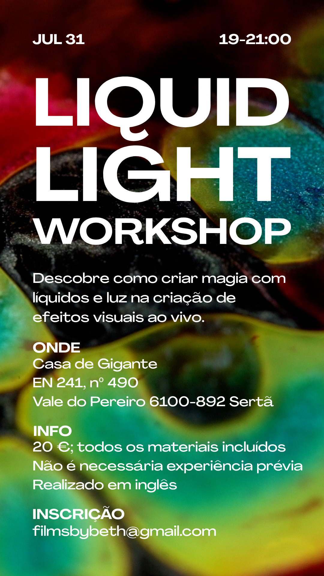 Workshop LiquidLight na casa de gigante - sertã - julho 2026