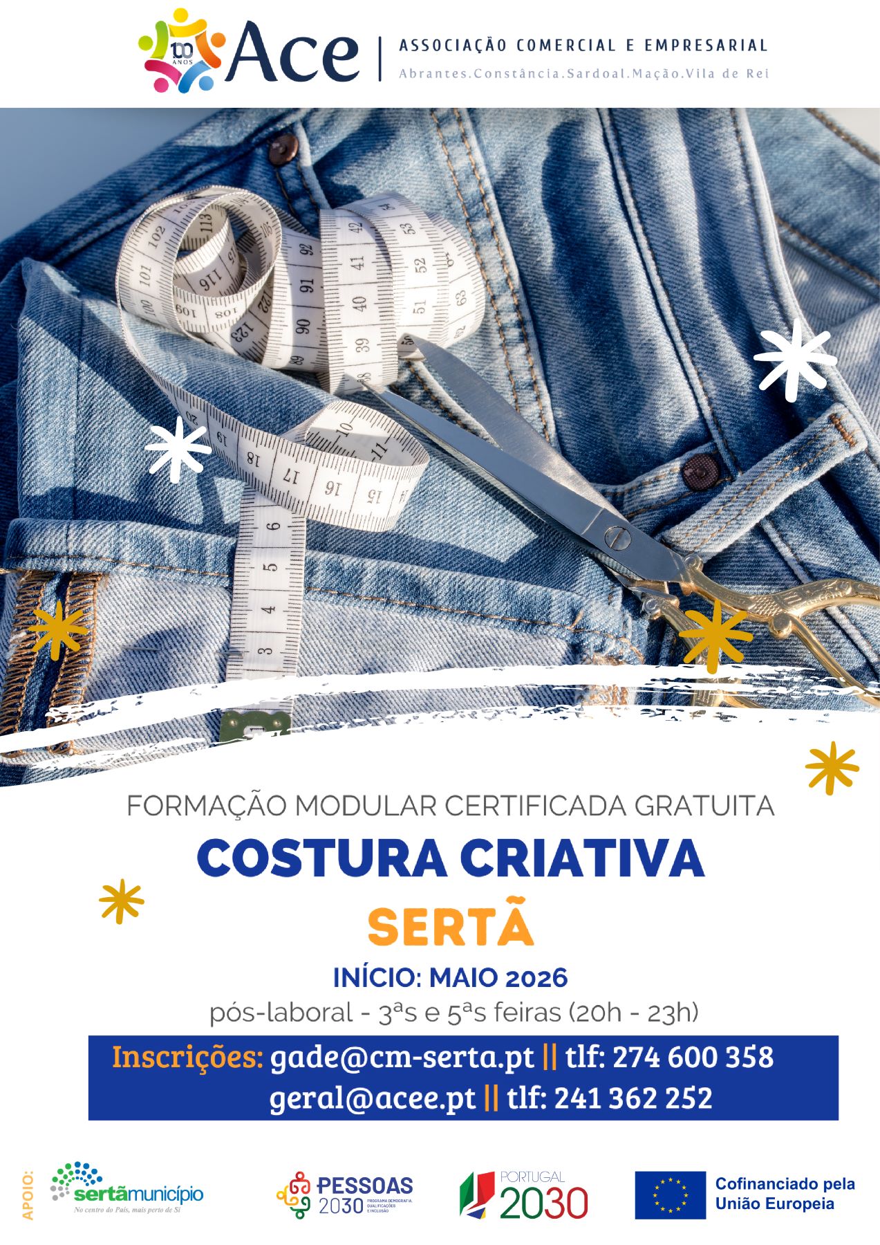 Cartaz Formação Costura Criativa - Sertã - Maio 2026